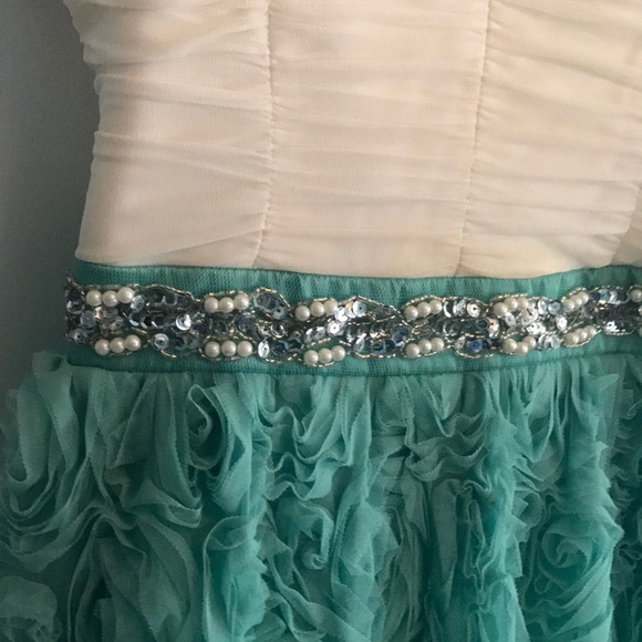 Prom dress ivory and teal size 13/14 - Picture 2 of 3